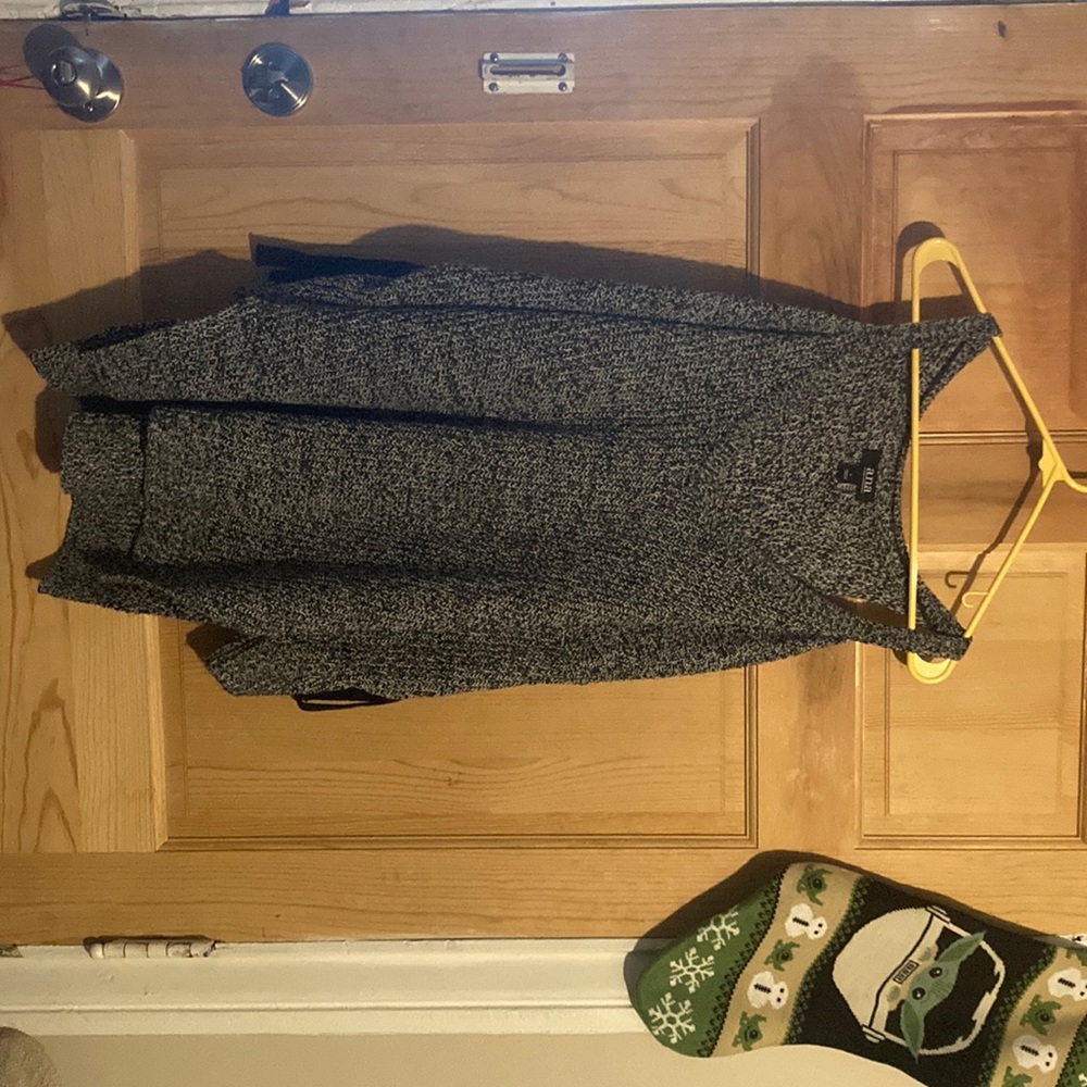Grey and black off the shoulder sweater